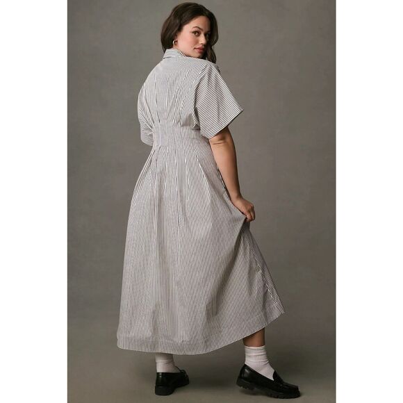New Anthropologie The Tobie Button-Front Pleated Shirt Dress by Exquise Size S - Picture 5 of 11